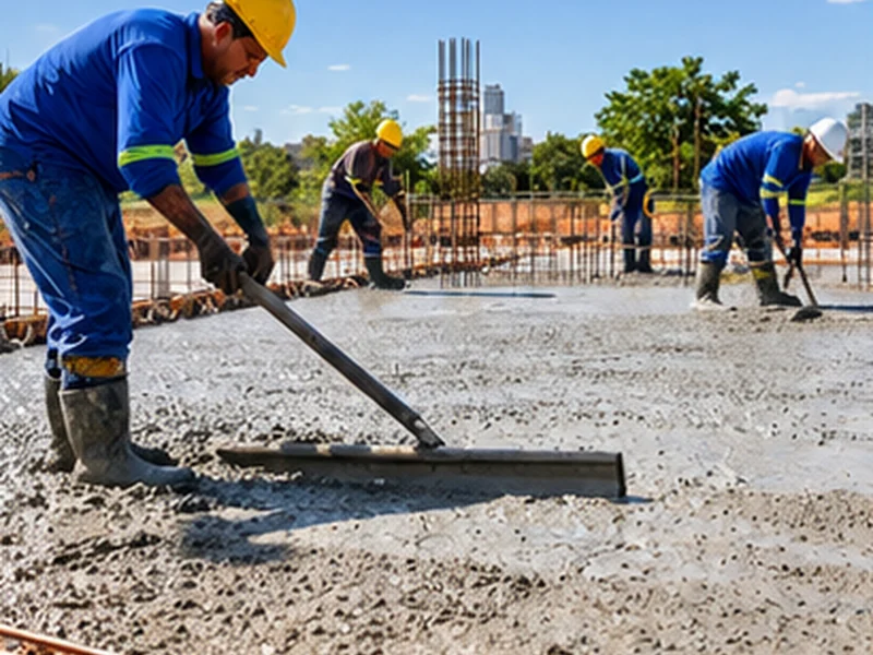 Trabalhadores nivelando concreto